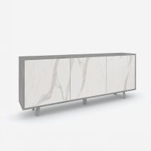 Madia Buffet 3 Ante Design Moderna Velbruk - Grigio - Marmo Calacatta