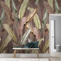 Papier Peint Panoramique Feuilles D'Été Indien 280 X 200 Cm – Motif Tropical Rose, Taupe, Kaki – Résistant À La Lumière, Entretien Facile – Art For 