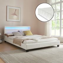 [corium] - Kunstlederbett Paris Led Rgb Beleuchtung Kaltschaummatratze 140x200 Cm Weiß Corium