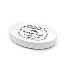 Portasaponetta In Ceramica Bianca Con Stampe A Contrasto Nere Vintage