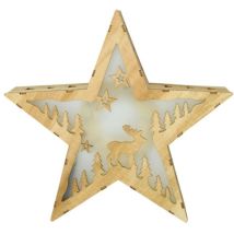Weihnachtsstern Leuchtstern Dekoleuchte Adventsstern Holzstern Weihnachtsdekoration Wohnzimmer, Sperrholz Natur Rentier Motiv, 10x Led 0,06 Watt 
