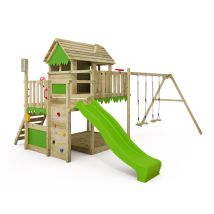 Fatmoose – Aire De Jeux Mightymansion Move Xxl – Maisonnette Sur Pilotis Avec Toboggan 220 Cm Et Balançoire Double – Bois Massif Imprégné En Autoclave