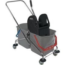 Carrello per pulizia SPRINTUS 2 secchi doppi con rotelle – Metallo cromato – Altezza 540 mm – Larghezza 730 mm – Lunghezza 430 mm
