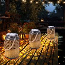 Gartenlampe Solar Laterne Außen Boho Deko Solarleuchte Solarlaternen Für Außen Garten Außenlampe, Hängend Stehend, Led, Dxh 12 X 16 Cm, 3er Set