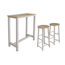 Lettiemobili - Table Haute Avec 2 Tabourets Pieds Métal 100x100x40cm Bar Cuisine Modèle Ani Blanc Et Sonoma