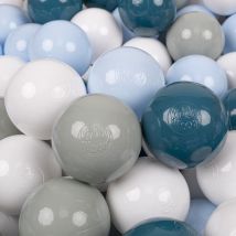 Kiddymoon Plastikbälle 7 Cm, Dunkel Türkis-grün-grau-pastellblau-weiß, 200er-set