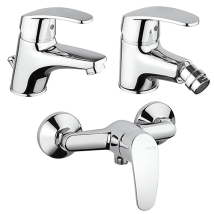 Set Rubinetti Piralla Per Lavabo E Bidet Con Scarico Automatico E Doccia Esterno Serie Ofelia Cromato