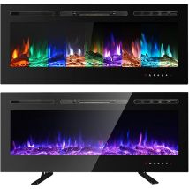 40 Inch Simulated Flame Electric Fireplace, Touchscreen Glass Panel & Remote Control, With Nine Adjustable Flame Colours, Freestanding Wall Mounted 