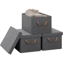 3x 20l Storage Boxes, Stackable Design Storage Chests Grey - Woltu