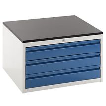 Cajonera con guías telescópicas – Altura 460 mm – 3 cajones – Carga máxima 100 kg – Color gris luminoso y azul genciana