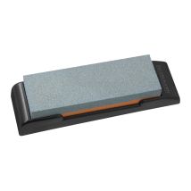Nirosta Schleifstein für Messer und Scheren – Keramikstein, rutschfeste Unterlage, 190 x 60 mm – Grau, Schwarz, Rot
