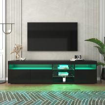 Mobile Tv Moderno, Lowboard Lucido Con Illuminazione A Led Incluso Telecomando, Tv Tavolo Soggiorno Da 180 Cm, Nero