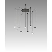 Suspension Led 9 Lumières En Aluminium Et Métal Noir Mat, Design Circulaire Moderne, 45w, 3000k, Haute Efficacité Lumineuse - Perenz Luminaires