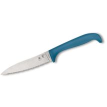 Spyderco Ste-k20sbl Couteau De Cuisine Counter Puppy Lame Bleue Lame Dentelée Spyderedge Finition Satinée, Acier 7cr17, Longueur 8.8 Cm Avec Manche En