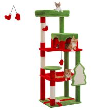 Pawz Road Arbre À Chat En Bois, Tour De Chat Moderne, Avec Griffoirs Sisal, Condo Confortable Et Grand Hamac, 143cm, Rouge Noël