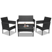 Hengda Set Di Mobili Da Giardino In Resina Intrecciata - 4 Posti - Divano + Poltrona + Tavolo + Cuscini Per Seduta Nero