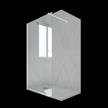 Forte Duschwand Walk In 200 cm PVC 6mm ESG-Klarglas Weiß – Reduzierbar auf 118 cm – 24 Monate Garantie