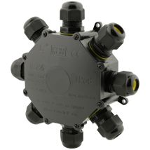 Boxexpert – 76482141 – Wasserdichte 6-polige Verteilerdose IP68 für Außenanwendungen – 8 M25 Kabelverschraubungen – Nylon PA66