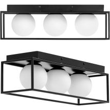 Plafond Light - 3 Boules En Verre Dans Les Cadres En Fer - Uniprodo