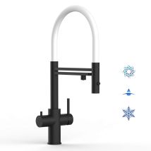 Rubinetto 5 Vie Miscelatore Lavello Cucina In Acciaio Inox, Canna Girevole 360° E Doccetta 2 Getti Movibile, Pvd Nero Opaco / Bianco