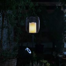Noma - Solar Black Mesh Cage Style Stake Light Candle Lantern Garden Led