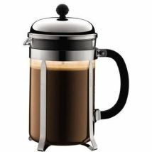 Bodum Presskanne 1,5 l – 12 Tassen – Borosilikatglas – Kunststoffabdeckung – verchromter Stahl