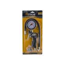 Medidor de presión 1/4" con manómetro – 0-12 bar / 0-170 psi – Pistola neumática – Metal – Incluye 2 boquillas