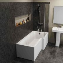 Affine - L Shaped 1700mm Shower Bath Acrylic Modern Bathtub - Right Hand Bath Only