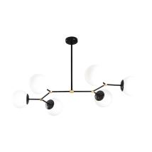 Lampadario 6 Sfere L. 100 X H. 52 Cm In Metallo Nero E Bianco - Damar