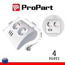 Propart - Tischsteckdosenleiste 2 Schuko-steckdosen 16a 3 Usb Dc 5v Max 3,1a Pem8102s-w