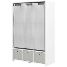 Armario, Mueble De Almacenamiento Con Barra Para Cortina, 3 Cajones De Tela Extraíbles, 105 X 48 X 160 Cm, Blanco