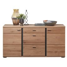 Sideboard Mit Esche Massivholzfront Staven-36 Mit Absetzungen In Schwarz Matt, B/h/t Ca. 170/86/42 Cm
