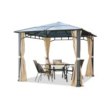 Gartenpavillon Hardtop Sunset Deluxe Champagner, 3x3 M, Polycarbonat Dach 8mm Pavillon 4 Seitenteile Ca. 9x9 Cm Profil