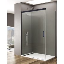 Basic Duschkabine 1+1 Mit 8mm Fester Seite Ohne Bodenprofil 5 Farben 2 Glasarten 6mm In Aluminium Schwarzes-profil 140x70 Cm Transparentes Glas - 