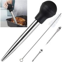 Pompa Per Succhi In Acciaio Inossidabile E Gomma Alimentare Con Iniettore Per Marinata E Spazzolino Per Una Facile Pulizia.