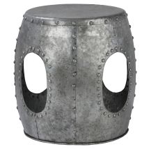 Womo-design - Mesa Auxiliar Vantaa Redonda Ø38x43 Cm Plata, Vintage, Hecha A Mano, Metal, Diseño Industrial, Mesita De Centro Con Remaches Soldados De