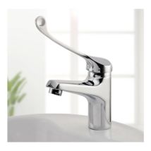 Nvees - Miscelatore Lavabo Con Maniglia Medica, Rubinetto Da Bagno Pmr, Cromato, Maniglia Allungata Argento