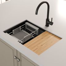 Artikitch - Black Kitchen Sink 1 Bowl Undermount Stainless Steel Drainer Chopping & Waste