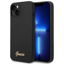 Funda Rígida Guess Guhcp14mslsmk Para Iphone 14 Plus / 15 Plus De 6,7 Pulgadas, Color Negro/negro, De Silicona Con Logo Dorado Vintage.