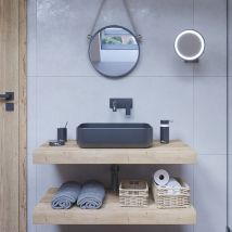 Set Encimera De Lavabo Natural 120x8x50 Cm + Fijación Para Lavabo 39,5 Cm, Halifax Roble Natural Marrón Claro (ddo12050dh-fix1) - Egger