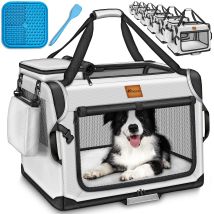 Tresko Cage Pliable Grise (xxxl 102 X 69 X 69 Cm) Avec Tapis À Lécher, Spatule Et Réflecteurs Cage De Transport Pour Chiens Et Chats Cage De Transport