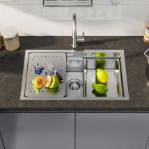 Cecipa Max Edelstahl Küchenspüle 70 X 44 Cm, Handgefertigt Einbauspüle, Einbau-küchenspüle – Schritt-design Mit Abtropffläche & Zusatzbecken, Inkl. 