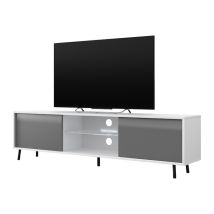 Selsey Lefyr - Mueble Tv - Blanco Mate / Gris Brillo - 140 Cm - Iluminación Led A Pilas - Moderno