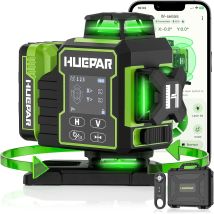 Huepar 4x360° Green Laser Level, Self-leveling With Bluetooth, Electric Rotating Base And Large Lcd Screen, 4d Level With 16 Lines For Construction 
