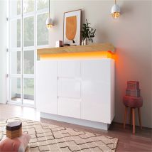 Chest Of Drawers,high-gloss Sideboard Cabinet With 2 Doors And 3 Drawers,storage With Rgb Led(app-controlled),multi-purpose Cabinet For Living Room 