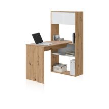 Mesa De Escritorio Con Estantería Dess Blanco Artik (blanco Mate) - Roble Nodi (ancho) X 140cm (alto)