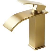 Grifo De Lavabo De Diseño Moderno Y Elegante, Mezclador De Lavabo De Baño De Latón, Grifo Cascada Dorado