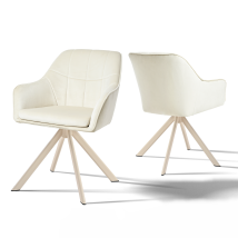 Goeurvant Chaises Pivotante Confortable Avec Dossier Large Et Accoudoirs Ergonomiques - Lot De 2 - Crème, Pieds Blancs - Velours