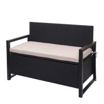 Hegele - Banc 2 Places En Polyrotin Hhg-564, Banc De Jardin Banc, Compartiment De Rangement, Anthracite, Coussins Beige