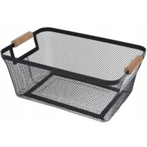 Cesta De Almacenamiento De 30,5 X 21,5 X 14 Cm, De Metal Con Asa De Madera.